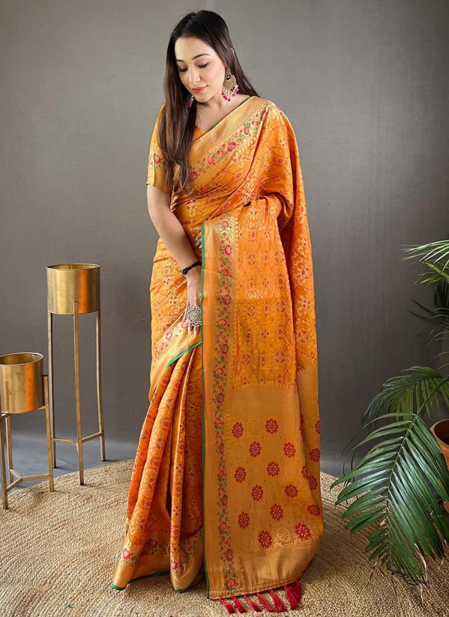 Silk Orange Festival Wear Weaving Ready To Wear Saree